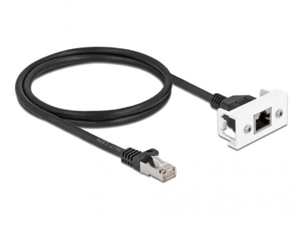 Delock - Nettverksforlengelseskabel - RJ-45 (hann) til RJ-45 (hunn) panelmonterbar - 1 m - S/FTP - CAT 6a - halogenfri, snap-in - svart/hvit