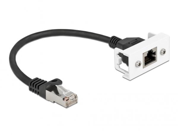 Delock - Nettverksforlengelseskabel - RJ-45 (hann) til RJ-45 (hunn) panelmonterbar - 25 cm - S/FTP - CAT 6a - halogenfri, snap-in - svart/hvit