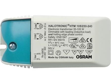 Osram HTM 105/230…240, Elektronisk lystransformator, Blå, Hvit, 230 - 240 V, 11.4 V, 50 - 60 Hz, 10,8 cm