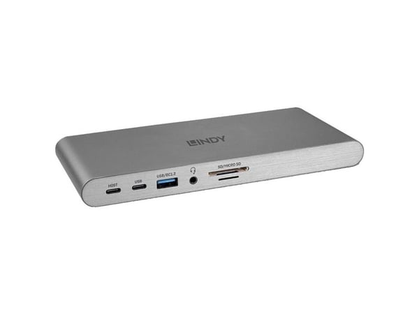Lindy 43349, Koblet med ledninger (ikke trådløs), USB 3.2 Gen 1 (3.1 Gen 1) Type-C, 100 W, 10,100,1000 Mbit/s, Sølv, MicroSD (TransFlash), SD