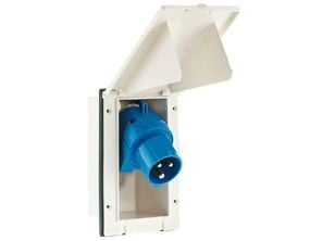BALS CEE Campingvognsindtag indbygningH6 230V 16A 3 polet blåhul 70x135 mm, skrueIP44, polyamidi