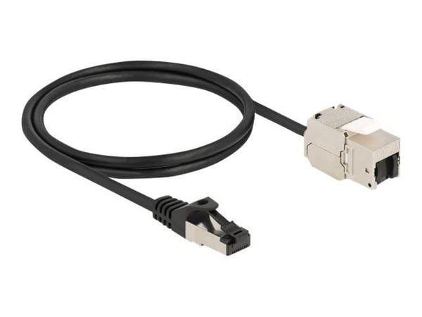 Delock - Nettverkskabel - RJ-45 (hann) til RJ-45 (hunn) nøkkelsky - 1 m - S/FTP - CAT 6a - med støvel, uten hindringer - svart