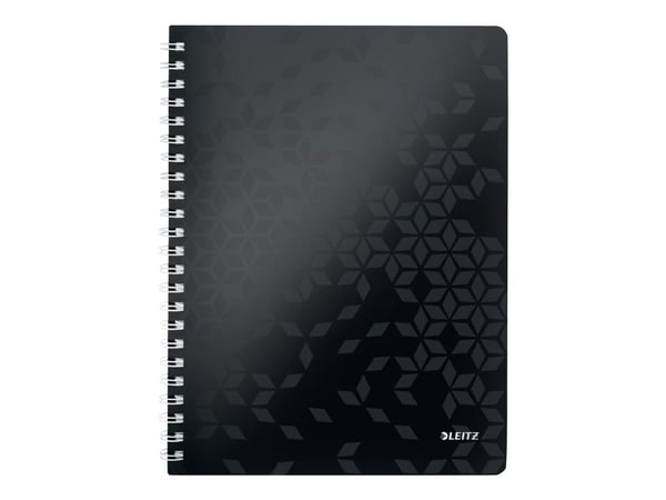Leitz WOW - Notatbok - trådbundet - A4 (210 x 297 mm) - 80 ark / 160 sider - kvadratisk - 4 hull - svart - polypropylen (PP)