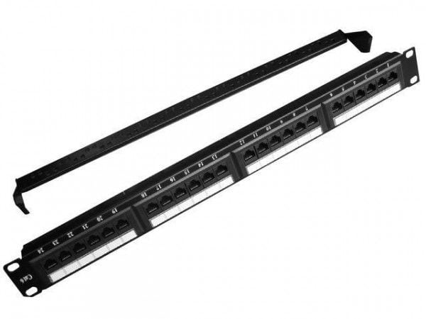 Gembird NPP-C624CM-001 - Patchpanel med kabelstyring - CAT 6 - svart - 1U - 19" - 24 porter