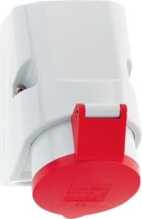BALS CEE seinäpistorasiaH6 400V 32A 7-napainen, punainen leveys x korkeus 83x126 mm, yläosa M25 alaosa 2xM25, nikkelöityIP44, polyamidi