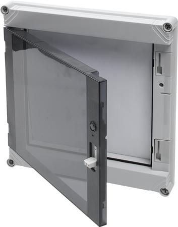 ENSTO Seinäkaappi Cubo P saranoitu kansi avoin etuosa ilman DIN-kantta savunvärinen Cubo C:lle ja P:lle 300 x 300 mm 300 x 300 mm:n kotelolle