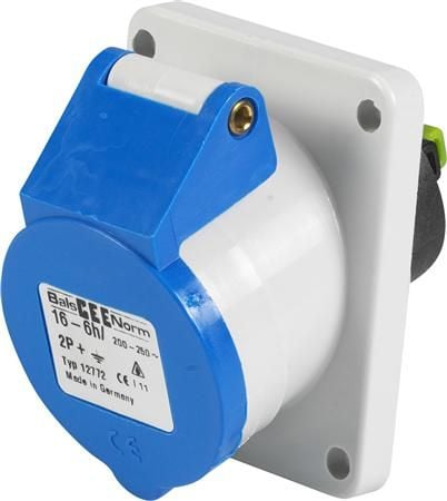 BALS CEE stikdåse indbygningH6 230V 16A 3 polet blåskrå 20°, fläns 74x62 mm, Quick Connect®IP44, polyamid