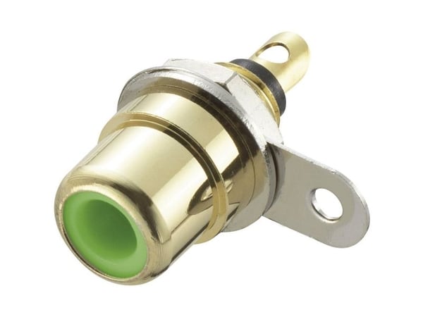 TRU COMPONENTS 719220 Cinch-liitin Liitäntä, uppoasennettava pystysuora Napojen lukumäärä: 2 Vihreä 1 kpl