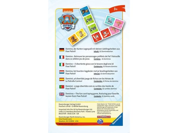 Ravensburger Paw Patrol Domino, 3 år