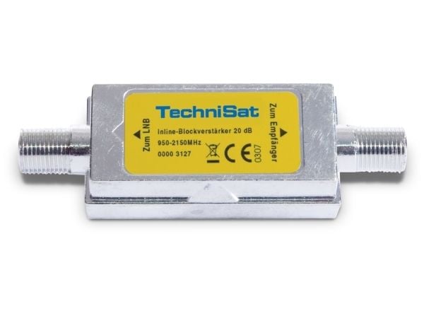 TechniSat Inline Block Amplifier, Kaapelinyhdistin, 75 O, 950 - 2150 MHz, Hopea, Naaras, 1 kpl