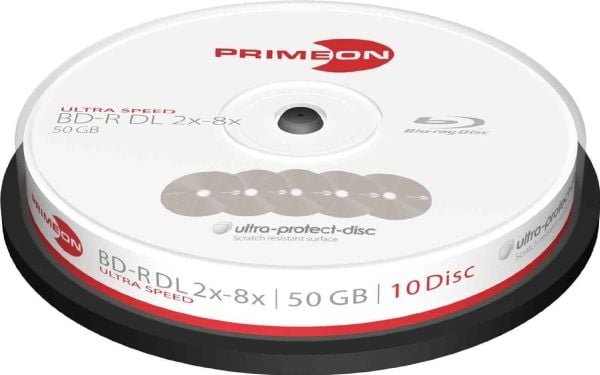Primeon ultra-protect-disc - 10 x BD-R DL - 50 GB 2x - 8x - påskrivningsetiketter - sølv - spindel