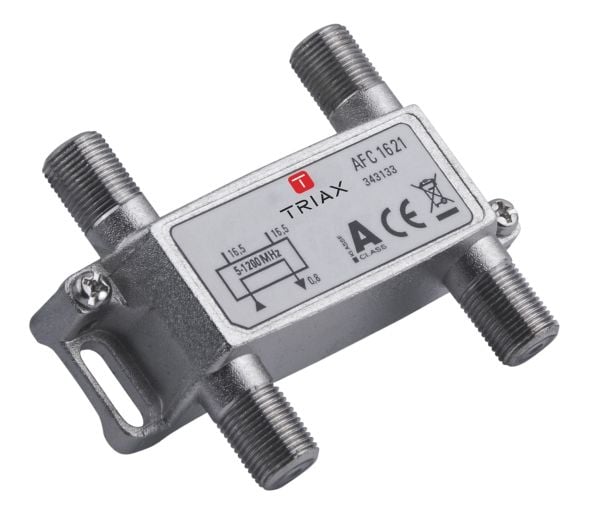 Triax 343133, Kaapelin jakaja, 75 O, 5 - 1218 MHz, Hopea, Naaras, 1,7 dB
