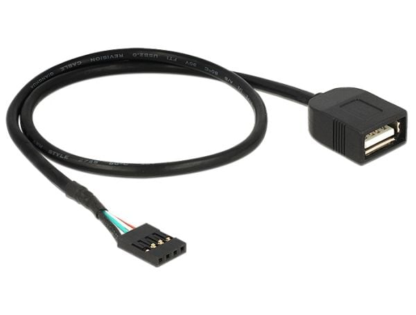 Delock - USB-internkabel - 4-pins USB 2.0-header (hunn) til USB (hunn) - 40 cm - svart