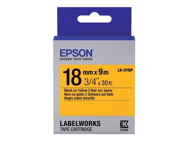 Epson LabelWorks LK-5YBP - Svart på gult - Rulle (1,8 cm x 9 m) 1 kassett(er) etiketttejp - för LabelWorks LW-1000, 400, 600, 700, 900, K400, Z5000...