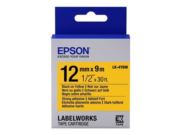 Epson LabelWorks LK-4YBW - Svart på gult - Rull (1,2 cm x 9 m) 1 kassett(er) merketape - for LabelWorks LW-1000, 300, 400, 600, 700, 900, K400, Z50...