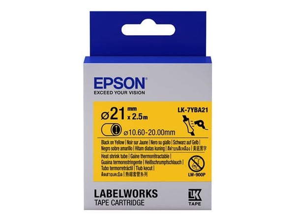 Epson LabelWorks LK-7YBA21 - Svart på gult - Rull (3,6 cm x 3 m) 1 rull(er) slange - for LabelWorks LW-1000, LW-300, LW-400, LW-600, LW-700, LW-Z50...