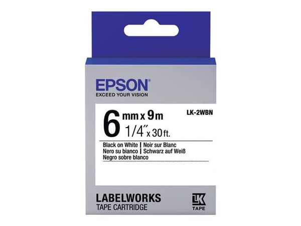 Epson LabelWorks LK-2WBN - Svart på hvitt - Rull (0,6 cm x 9 m) 1 kassett(er) merketape - for LabelWorks LW-1000, 300, 400, 600, 700, 900, K400, Z5...