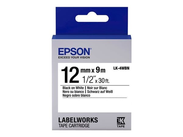 Epson LabelWorks LK-4WBN - Svart på hvitt - Rull (1,2 cm x 9 m) 1 kassett(er) merketape - for LabelWorks LW-1000, 300, 400, 600, 700, 900, K400, Z7...