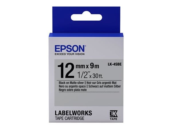 Epson LabelWorks LK-4SBE - Musta mattapintainen seq - Rulla (1,2 cm x 2,9 m) 1 kasetti(t) tarranauhaa - LabelWorks LW-1000, 300, 400, 600, 700, 900...