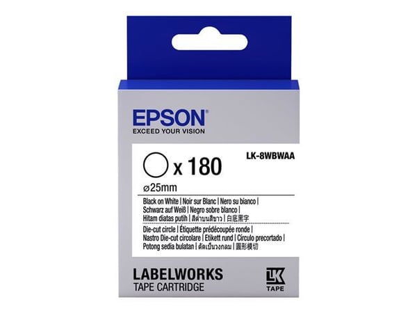 Epson LabelWorks LK-8WBWAA - Svart på hvitt - 25-mm rund 180 etikett(er) (1 rull(er) x 180) utstansede runde etiketter - for LabelWorks LW-1000, LW...