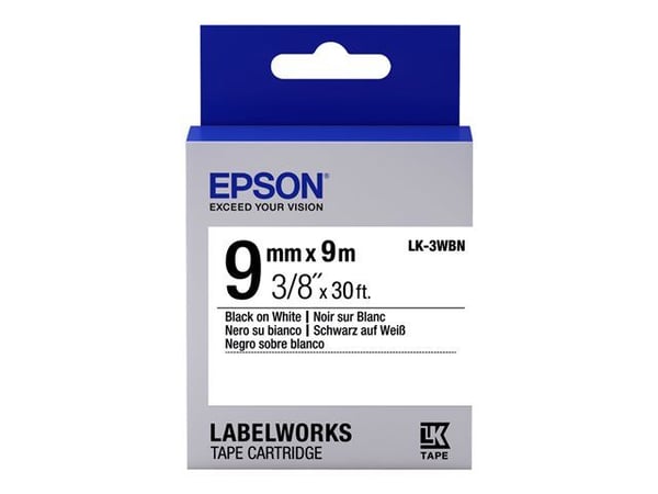 Epson tarrakasetti vakio - LK-3WBN vakio musta/valk. 9/9, Musta valkoisella, Japani, LabelWorks LW-1000P LabelWorks LW-300 LabelWorks LW-400 LabelW...