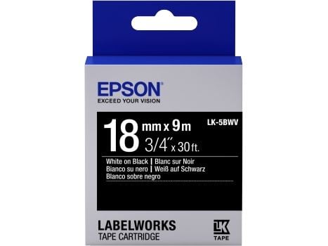 Epson LabelWorks LK-5BWV - Hvitt på svart - Rull (1,8 cm x 9 m) 1 kassett(er) merketape - for LabelWorks LW-1000, 400, 600, 700, 900, K400, Z5000, ...