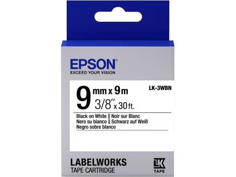 Epson LabelWorks LK-3WBN - Svart på hvitt - Rull (0,9 cm x 9 m) 1 kassett(er) merketape - for LabelWorks LW-1000, 300, 400, 600, 700, 900, K400, Z5...