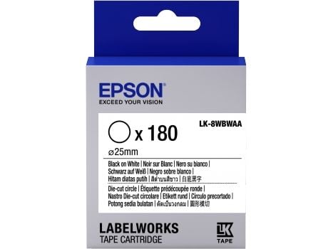 Epson LabelWorks LK-8WBWAA - Svart på hvitt - 25-mm rund 180 etikett(er) (1 rull(er) x 180) utstansede runde etiketter - for LabelWorks LW-1000, LW...