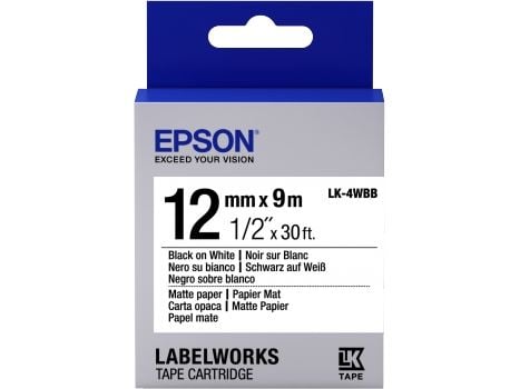 Epson LabelWorks LK-4WBB - Svart på matthvitt - Rull (1,2 cm x 9 m) 1 kassett(er) merketape - for LabelWorks LW-1000, 300, 400, 600, 700, 900, K400...