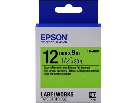 Epson tarrakasetti huomioväri - LK-4GBF huomioväri musta/vihr. 12/9, Musta vihreällä, Japani, LabelWorks LW-1000P LabelWorks LW-300 LabelWorks LW-4...