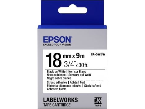 Epson LabelWorks LK-5WBW - Sterkt selvklebende - svart på hvitt - Rull (1,8 cm x 9 m) 1 kassett(er) etiketteringstape - for LabelWorks LW-1000, 400...