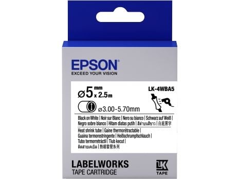 Epson LabelWorks LK-4WBA5 - Svart på hvitt - Rull (0,5 cm x 2,5 m) 1 rull(er) slange - for LabelWorks LW-1000, 300, 400, 600, 700, 900, K400, Z5000...