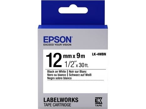 Epson LabelWorks LK-4WBN - Svart på hvitt - Rull (1,2 cm x 9 m) 1 kassett(er) merketape - for LabelWorks LW-1000, 300, 400, 600, 700, 900, K400, Z7...