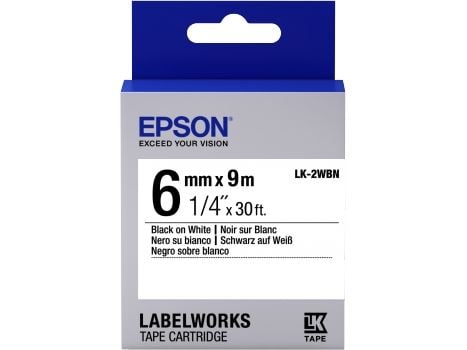 Epson LabelWorks LK-2WBN - Svart på hvitt - Rull (0,6 cm x 9 m) 1 kassett(er) merketape - for LabelWorks LW-1000, 300, 400, 600, 700, 900, K400, Z5...