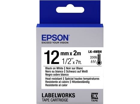 Epson LabelWorks LK-4WBH - Svart på hvitt - Rull (1,2 cm x 2 m) 1 kassett(er) merketape - for LabelWorks LW-1000, 300, 400, 600, 700, 900, K400, Z5...
