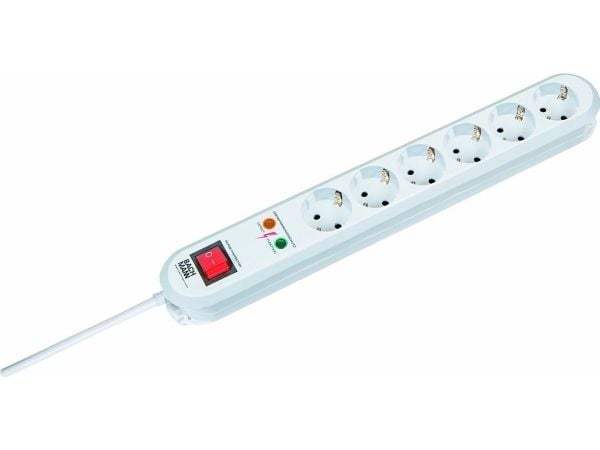 Bachmann Surge protector, 1.5m, 6 AC-pistorasia(a), 250 V, 3600 W, Valkoinen, 1,5 m, 520 g