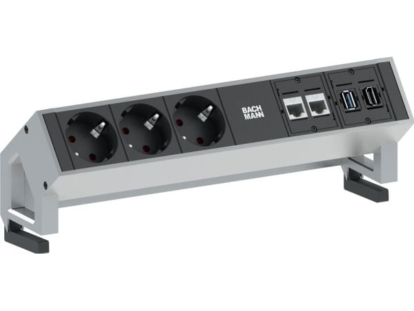 Bachmann 3x Schuko 2x CAT6 1x HDMI, 1x USB3.0, 1,5 m, Tyyppi F, Alumiini, Muovi, Musta, Ruostumaton teräs, Alumiini, Muovi, 3 AC-pistorasia(a)