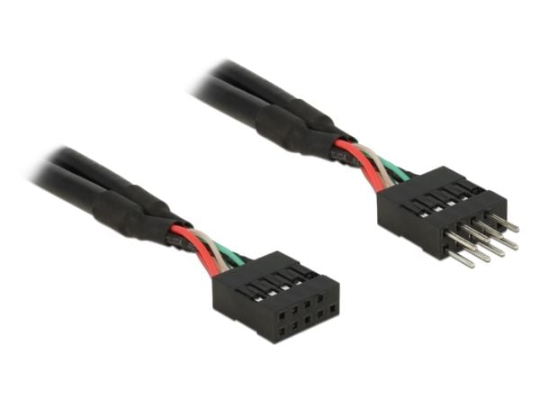 Delock USB 2.0 Pin Header - USB-internkabel - 10-pins USB-kontakt (hunn) til 10-pins USB-kontakt (hann) - 25 cm - svart