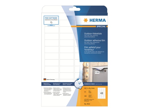 HERMA Special - Polyetylen (PE) - matt - självhäftande - vit - 45.7 x 21.2 mm 480 etikett (er) (10 ark x 48) filmetiketter