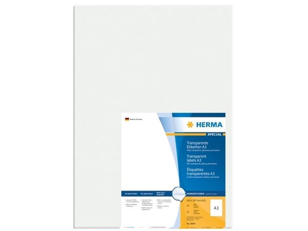 HERMA 8694, Läpinäkyvä, Itse kiinnittyvä tulostintarra, A3, Laser, Kiinteä, Kiilto