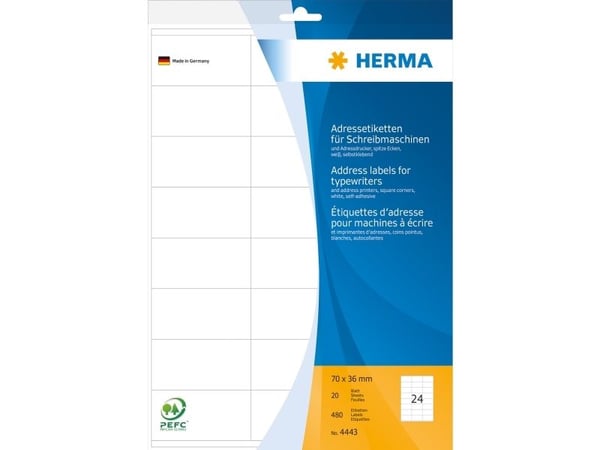 HERMA - Matt - selv-adhesiv - hvit - 70 x 36 mm 480 etikett(er) (20 ark x 24) adresselapper