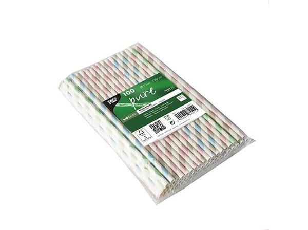 PAPSTAR paperinen juomapilli "Stripes", 200 mm, lajitellut värit, valmistettu paperista, pituus: 200 mm, halkaisija: 6 mm, kestävä - 1 kpl (87011)