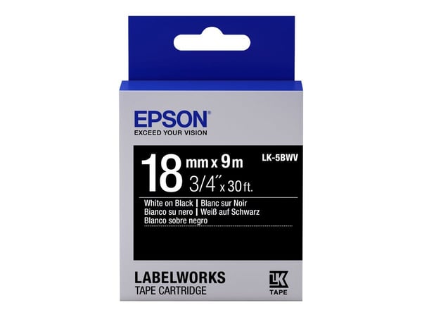 Epson LabelWorks LK-5BWV - Vitt på svart - Rulle (1,8 cm x 9 m) 1 kassett(er) etiketttejp - för LabelWorks LW-1000, 400, 600, 700, 900, K400, Z5000...