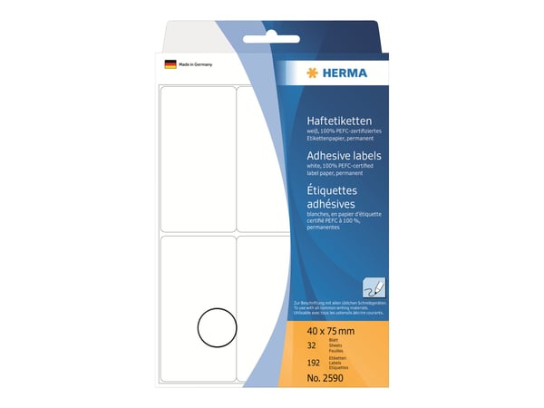 HERMA - Papir - selv-adhesiv - hvit - 40 x 75 mm 192 etikett(er) (32 ark x 6) merkelapper