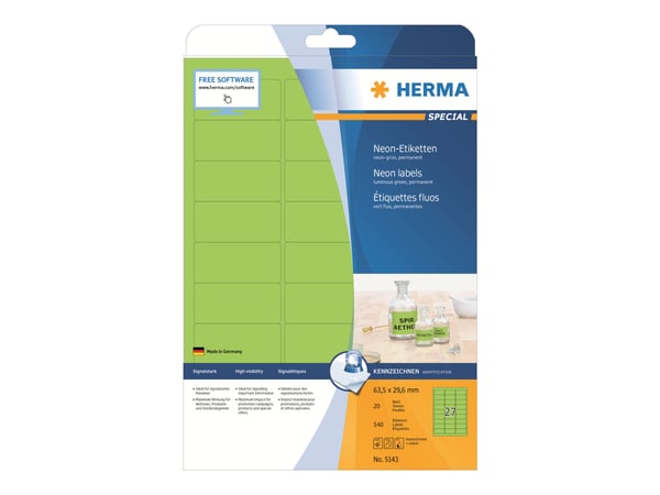 HERMA 5143, Vihreä, Pyöristetty suorakulmio, Kiinteä, Paperi, Matta, Laser/Inkjet