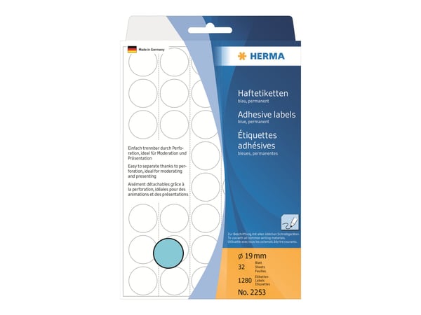 HERMA - Papir - permanent selvklebende - blå - 19 mm runde 1280 etikett(er) (32 ark x 40) runde etiketter