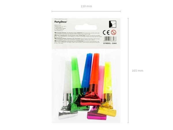 Party Deco Holographic Utvidbare Trompetfløyter - 6 stk Universal