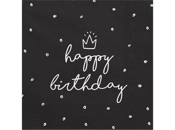 Party Deco Papirservietter, Gratulerer med dagen, sort, 33x33 cm., 20 stk. universal Party Deco Papirservietter, Gratulerer med dagen, sort, 33x33 cm., 20 stk. universal
