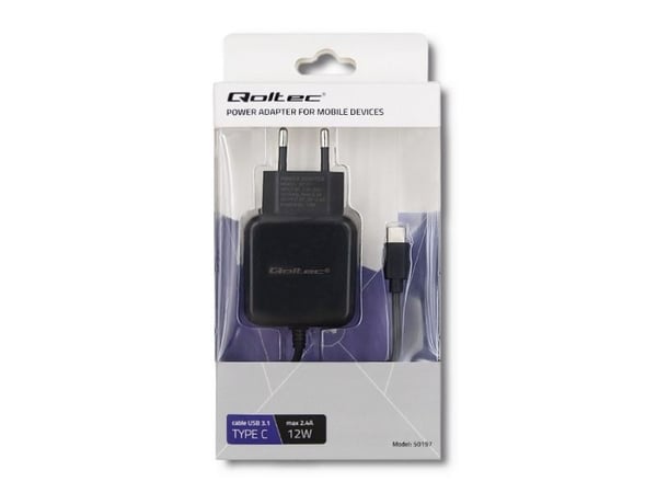 Qoltec - Strömadapter - 12 Watt - 2.4 A (USB-C) - svart