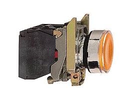 SCHNEIDER ELECTRIC Lampunpaine, jossa on led ja tasainen painepinta jousipalautuksella, oranssi väri 24Vac/Dc-syöttö 1 X NO + 1 X NC